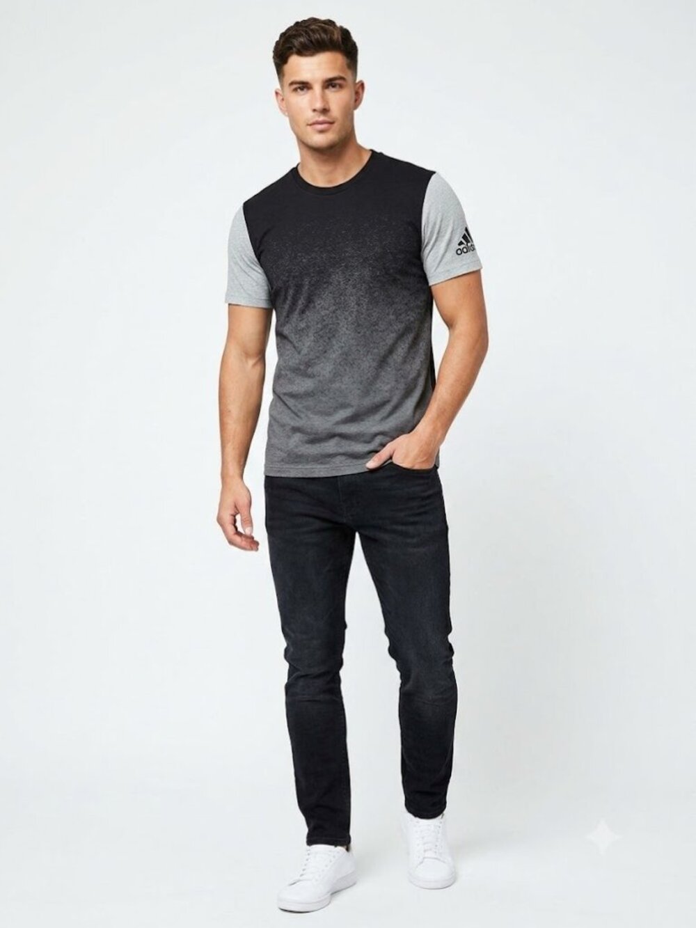 Adidas Speckled Graphic Tee | Black & Gray Fade | Medium
